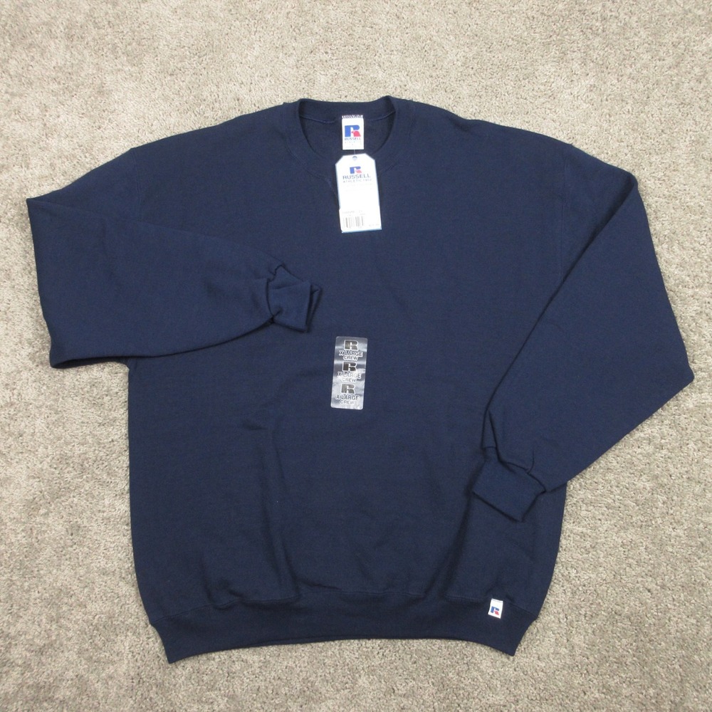 Vintage Russell Athletic Sweater Mens XL Navy Crewneck Sweatshirt Fleece Y2K NEW